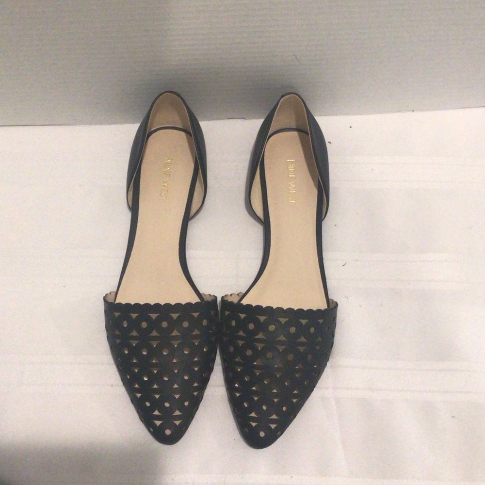 Nine West Black Pointed Toe Laser-Cut D'Orsay Flats